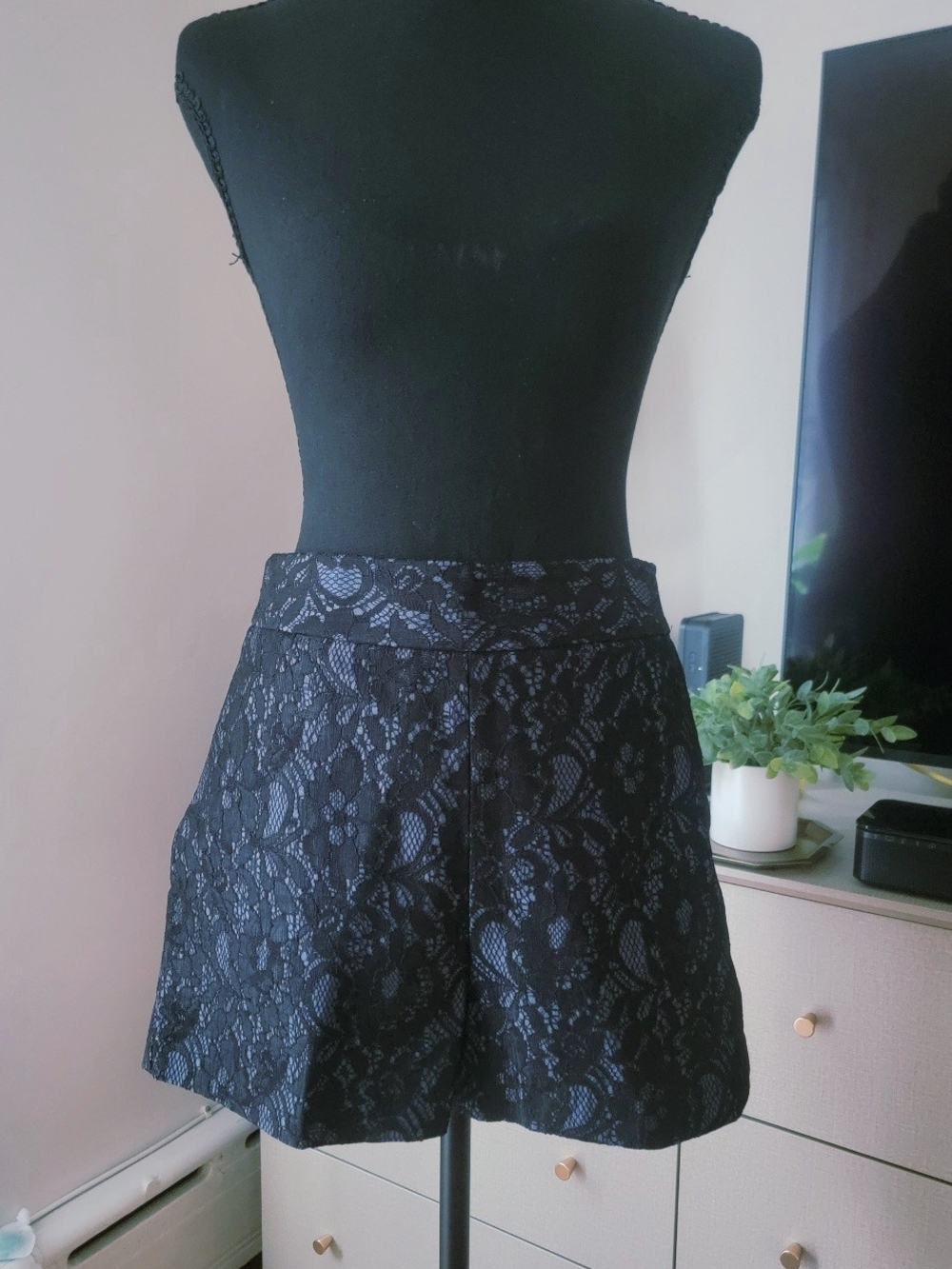 Express High-Waisted Blue & Black Lace Fall Shorts
